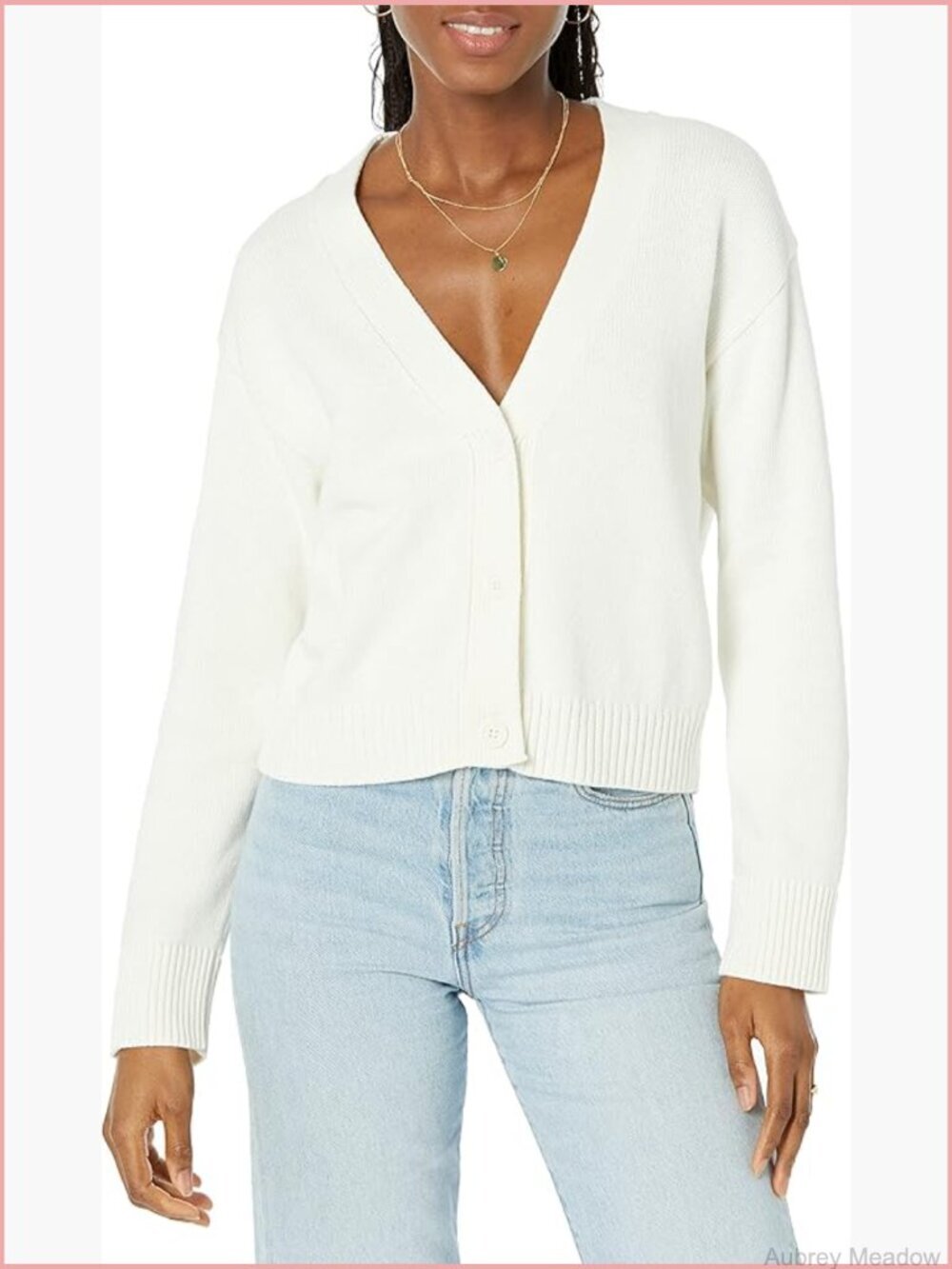 Women's Relaxed Fit V-Neck Cropped Cardigan Ribbed Knit - Picture 1 of 4